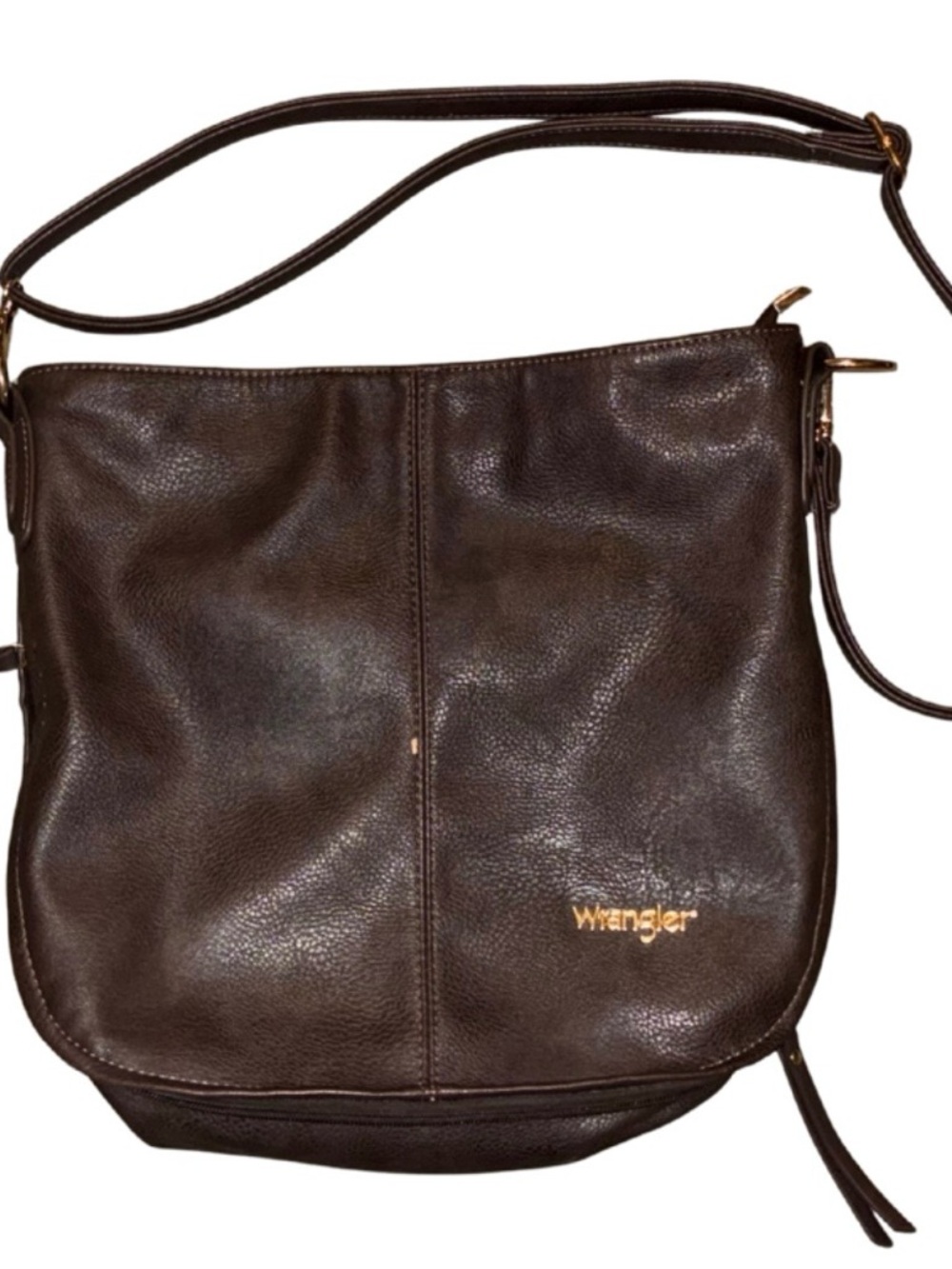 Wrangler Dark Brown Leather Expandable Hobo Crossbody Bag